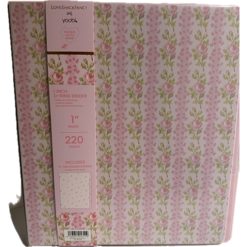 LoveShackFancy x Yoobi 1 Inch D-Ring Binder Pink Floral Rose Gold Hardware NEW